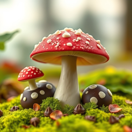 Magic Mushroom Chocolates with Nature Background
