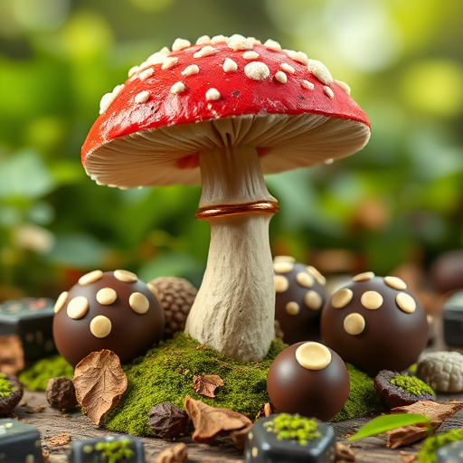 Magic Mushroom Chocolates with Nature Background