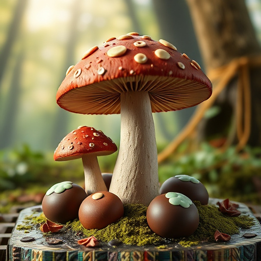 Magic Mushroom Chocolates with Nature Background