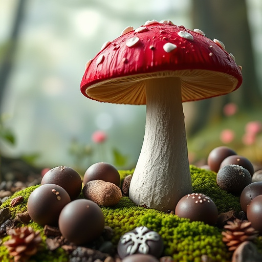 Magic Mushroom Chocolates with Nature Background