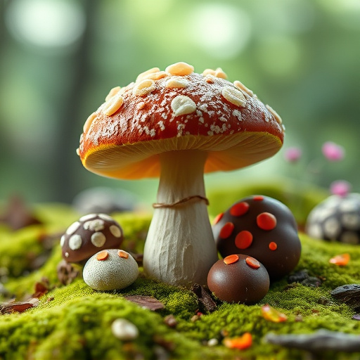 Magic Mushroom Chocolates with Nature Background