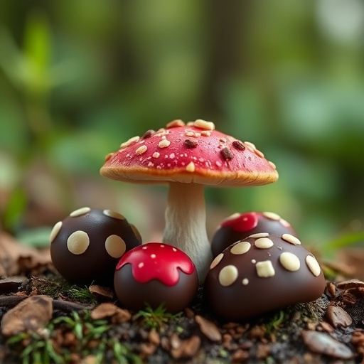 Magic Mushroom Chocolates with Nature Background