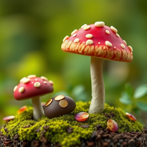 Magic Mushroom Chocolates with Nature Background