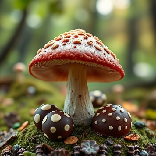 Magic Mushroom Chocolates with Nature Background