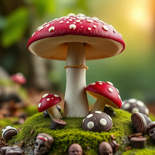 Magic Mushroom Chocolates with Nature Background