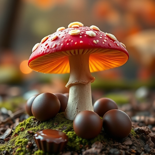 Magic Mushroom Chocolates with Nature Background