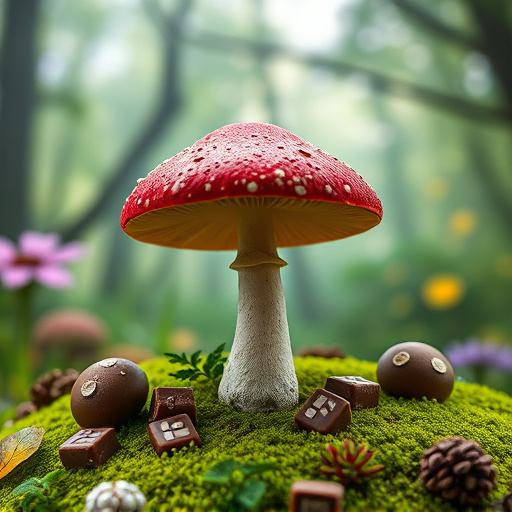 Magic Mushroom Chocolates with Nature Background
