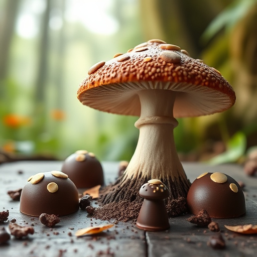 Magic Mushroom Chocolates with Nature Background