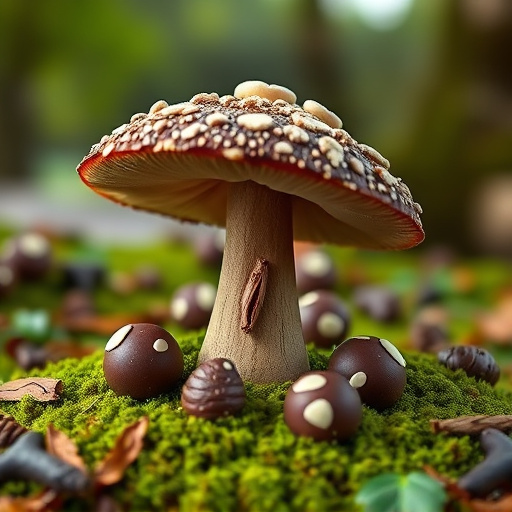 Magic Mushroom Chocolates with Nature Background