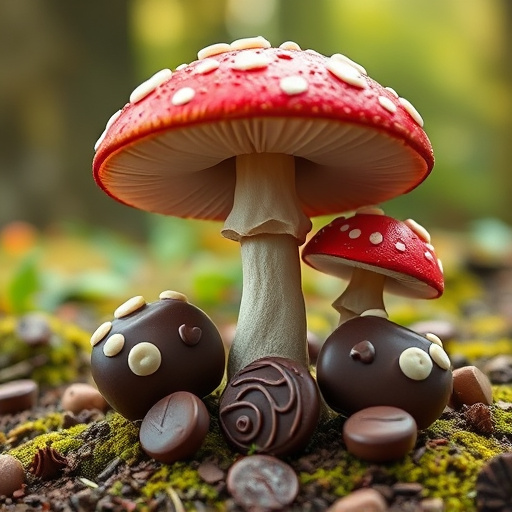Magic Mushroom Chocolates with Nature Background