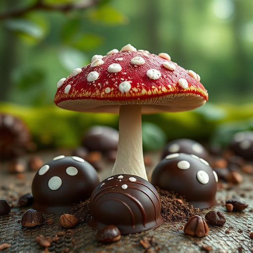 Magic Mushroom Chocolates with Nature Background