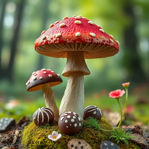 Magic Mushroom Chocolates with Nature Background