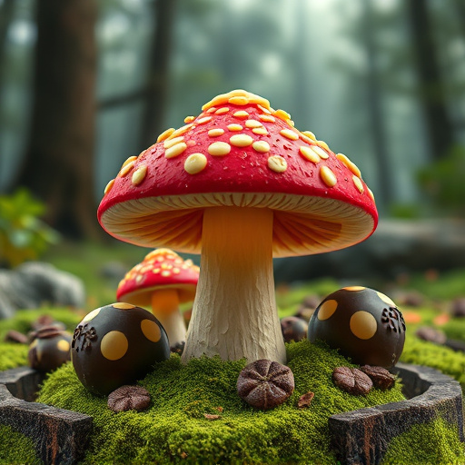 Magic Mushroom Chocolates with Nature Background