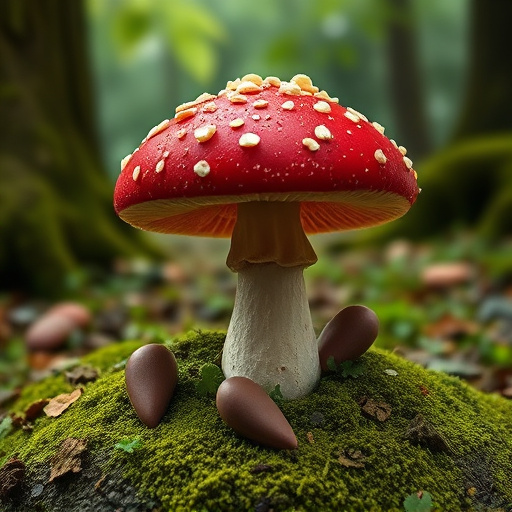 Magic Mushroom Chocolates with Nature Background