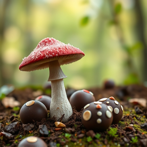 Magic Mushroom Chocolates with Nature Background