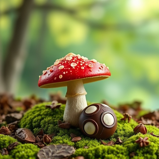 Magic Mushroom Chocolates with Nature Background