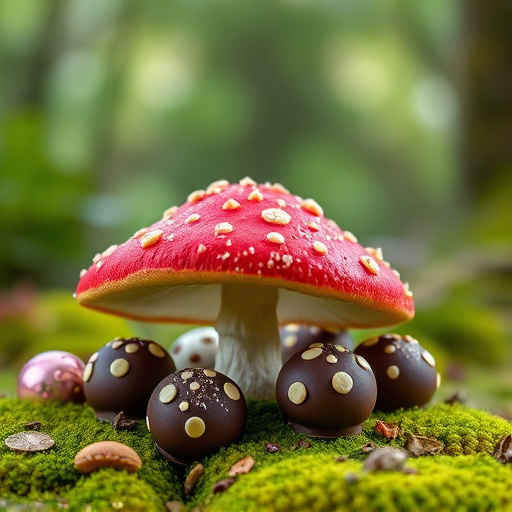 Magic Mushroom Chocolates with Nature Background