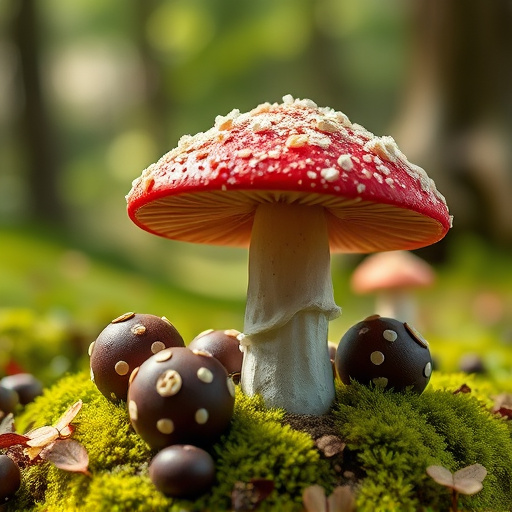 Magic Mushroom Chocolates with Nature Background