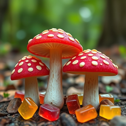 Magic Mushroom Gummies with Nature Background