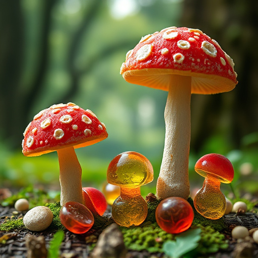 Magic Mushroom Gummies with Nature Background