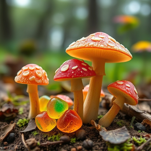 Magic Mushroom Gummies with Nature Background