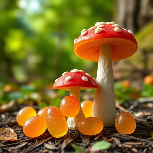 Magic Mushroom Gummies with Nature Background