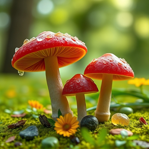 Magic Mushroom Gummies with Nature Background
