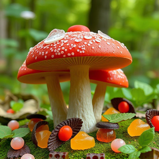 Magic Mushroom Gummies with Nature Background