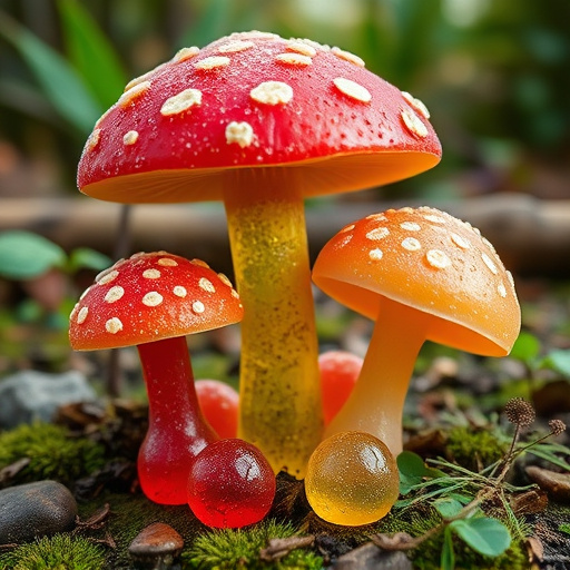 Magic Mushroom Gummies with Nature Background