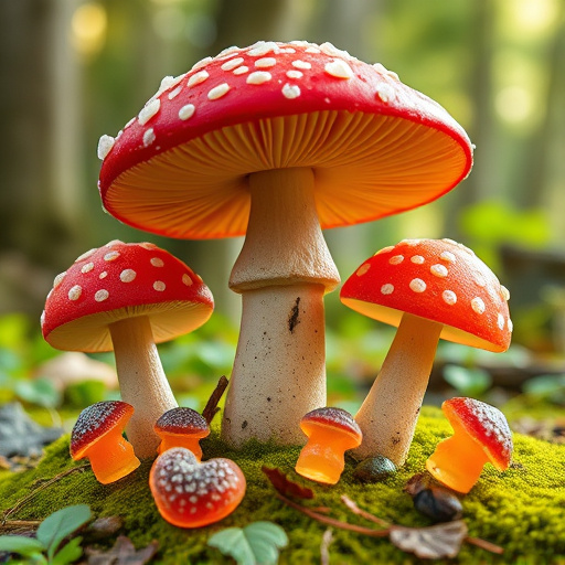Magic Mushroom Gummies with Nature Background