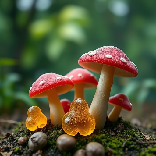 Magic Mushroom Gummies with Nature Background