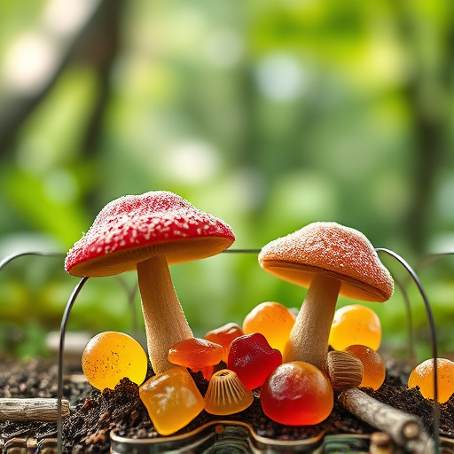 Magic Mushroom Gummies with Nature Background