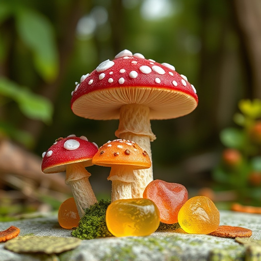 Magic Mushroom Gummies with Nature Background