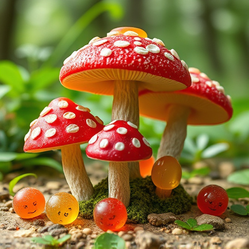Magic Mushroom Gummies with Nature Background