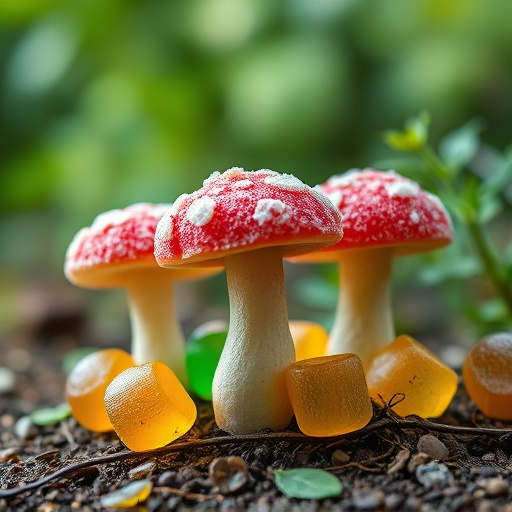 Magic Mushroom Gummies with Nature Background