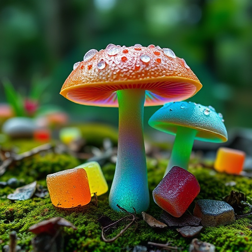 Magic Mushroom Gummies with Nature Background