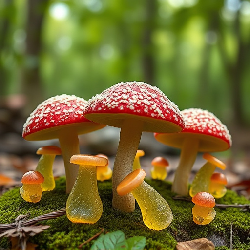 Magic Mushroom Gummies with Nature Background