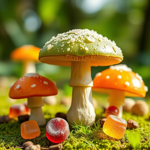 Magic Mushroom Gummies with Nature Background