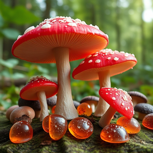 Magic Mushroom Gummies with Nature Background