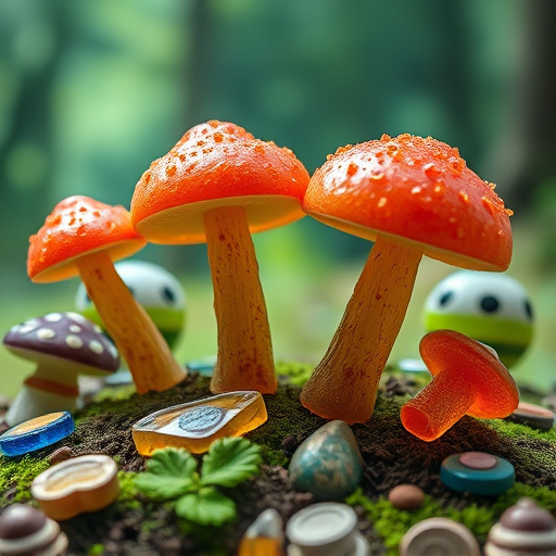 Magic Mushroom Gummies with Nature Background