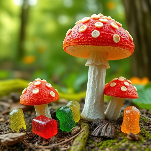 Magic Mushroom Gummies with Nature Background