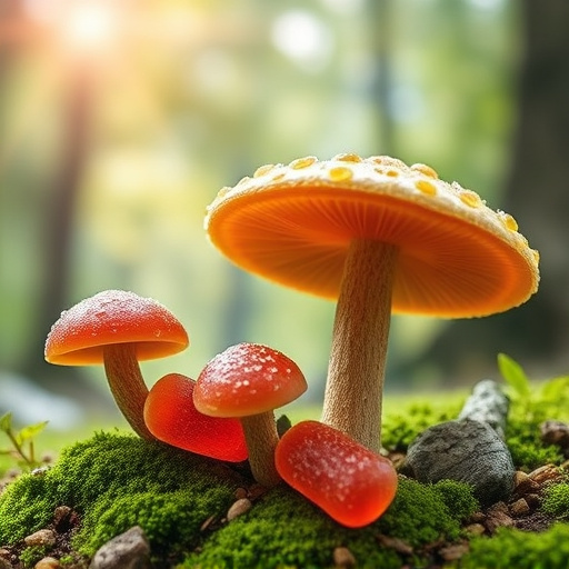 Magic Mushroom Gummies with Nature Background