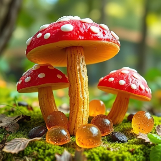 Magic Mushroom Gummies with Nature Background