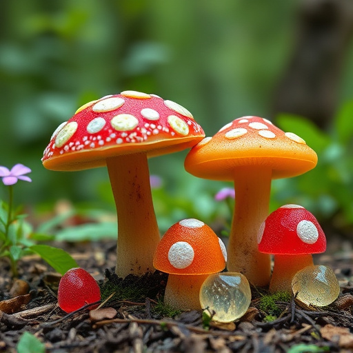Magic Mushroom Gummies with Nature Background