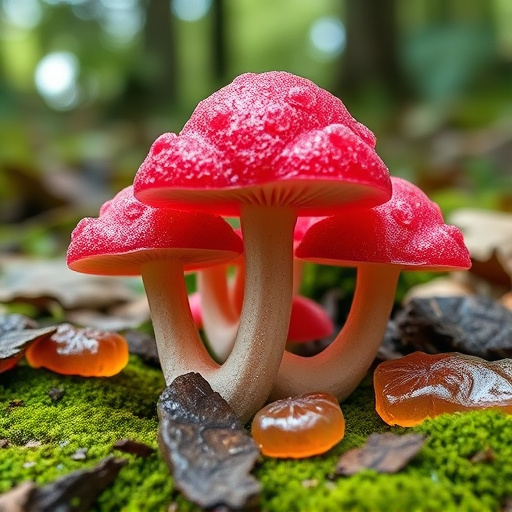 Magic Mushroom Gummies with Nature Background