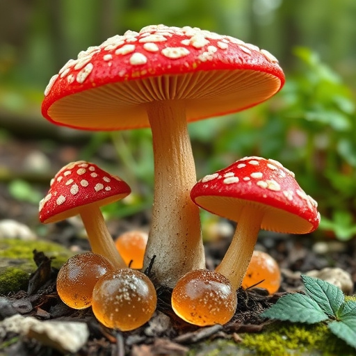 Magic Mushroom Gummies with Nature Background