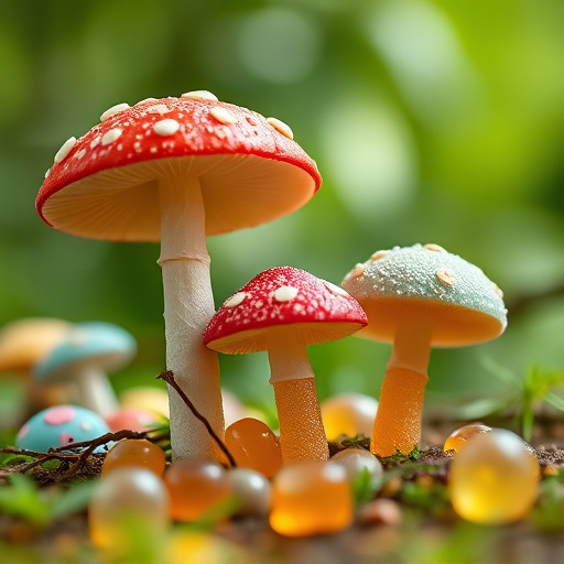 Magic Mushroom Gummies with Nature Background