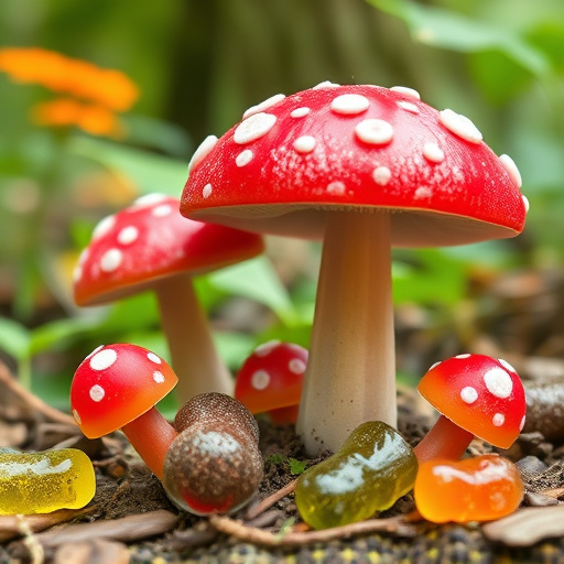 Magic Mushroom Gummies with Nature Background