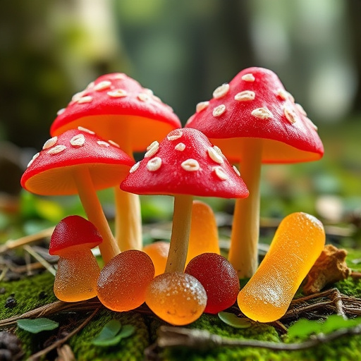 Magic Mushroom Gummies with Nature Background