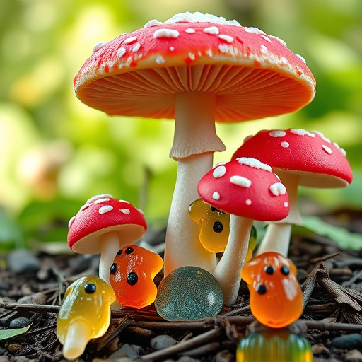 Magic Mushroom Gummies with Nature Background